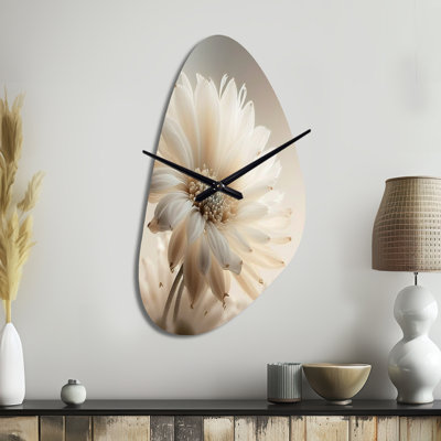 White Gerbera Flowers III - Gerbera Asymmetrical Metal Wall Clock, Traditional Unique Shape Wall Clock Print