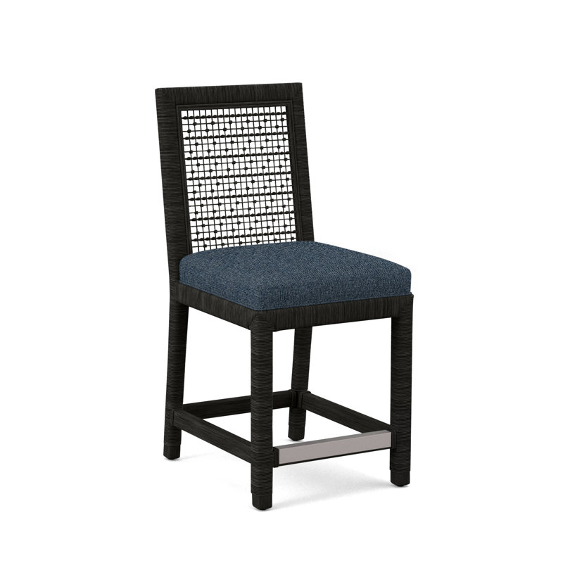 Pine Isle 24" Counter Stool, Sunbrella Beige Pinstripe; 6205-74, Antique Black