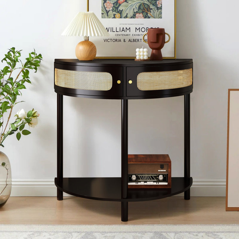 Hibbitts 31.5'' Half Moon Design End Table Console Table Solid Wood Legs,Semi-circle Entryway UV Painting, Black