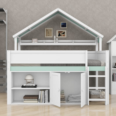 Loft Bed Featuring Storage Cabinet and Canopy Roof, Fun and Functional