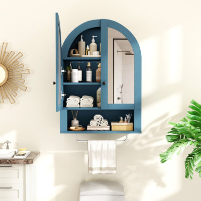 Armoire murale arquée avec portes en miroir et tablettes réglables pour la salle de lavage, la salle de bain et la cuisine