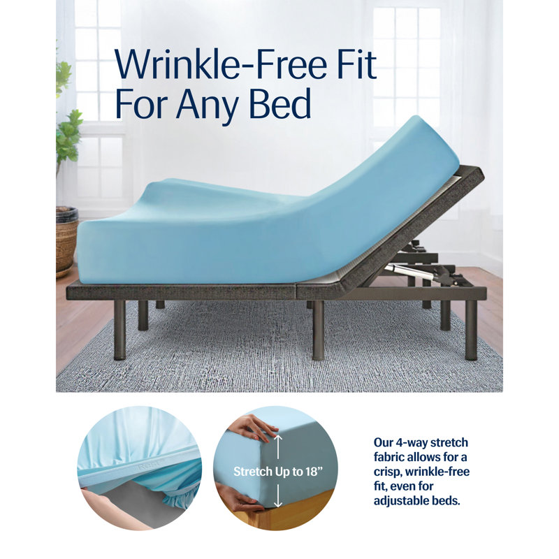 Ensemble de draps 4 pièces REST Everco®, Ensemble de draps pour grand lit avec 2 taies d'or, Bleu clair