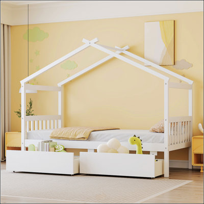 Full Size Wooden House Bed With Drawers