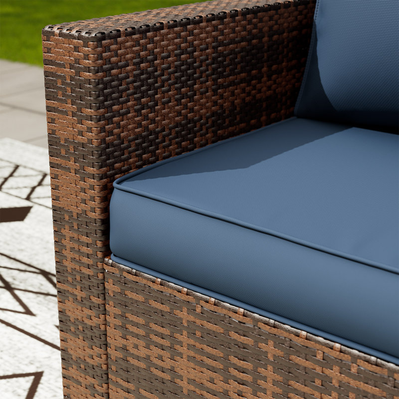 48.8'' Polyethylene (PE) Wicker Outdoor Patio Loveseat, Navy, Brown