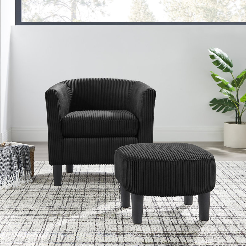 Chaise rembourrée avec repose-pieds, Velours côtelé noir 1