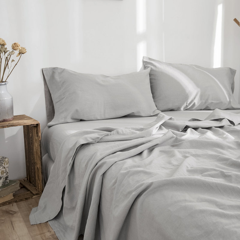 Linen Cotton Flat Sheet(Grey,King), Grey, King