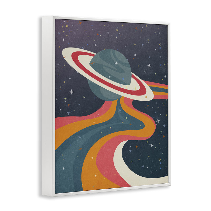 Art rétro de la planète grise, estampe numérique par Nataly White, H 14 po x l 11 po, Giclée encadrée noir minuit