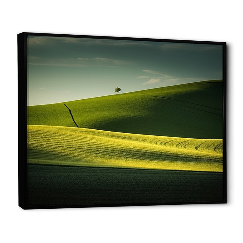 Photo de prairie monochrome verte sur toile, H 34 po x l 44 po x P 1,5 po, Cadre flottant noir