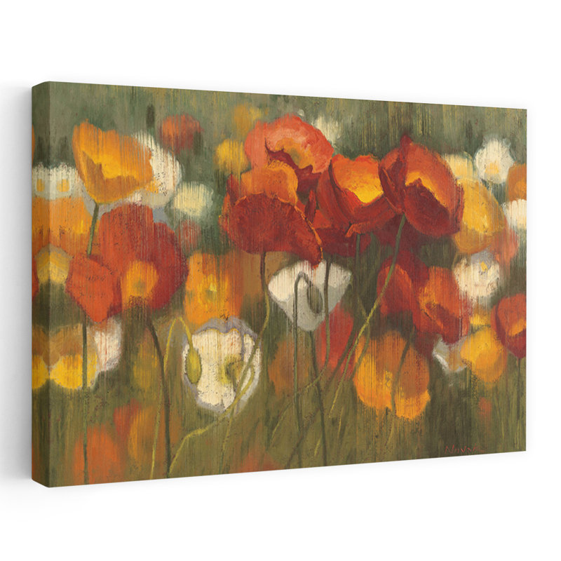 La puissance du rouge II - champ floral contemporain vert, H 60 po x l 40 po