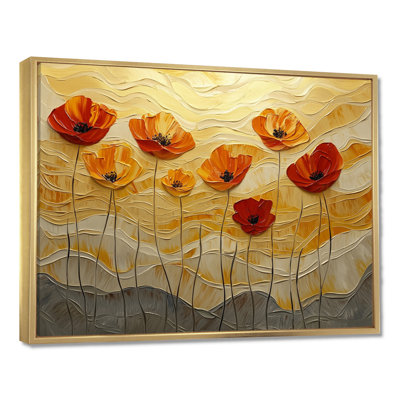 Coucher de soleil sur les vagues de coquelicots II - coquelicots, art mural