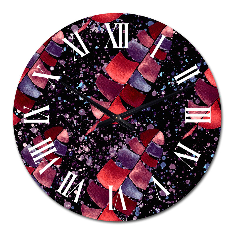 Feuilles tropicales rouges sur fond noir - horloge murale moderne, Moyen