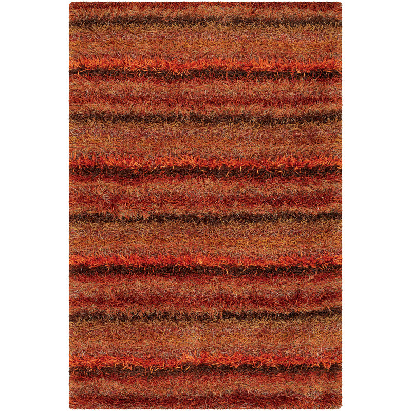 Tapis contemporain tissé à la main Yerin - rouge / orange / brun, Rectangle 5 pi x 7 pi 6 po