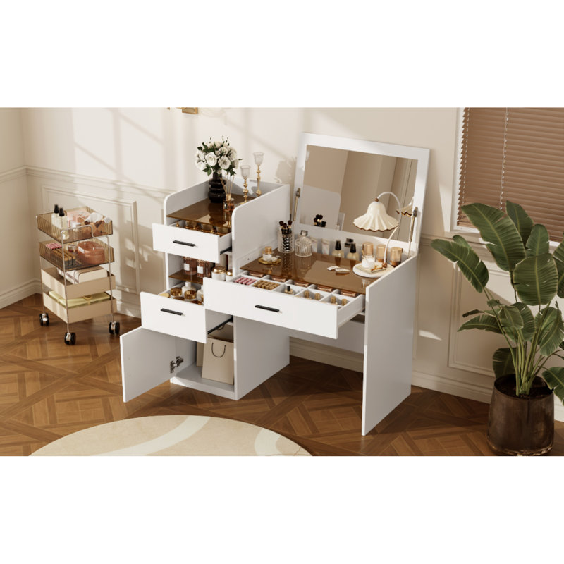 In 1 Makeup Vanities Vanity, Mdf Modern Compact Storage For Bedroom
