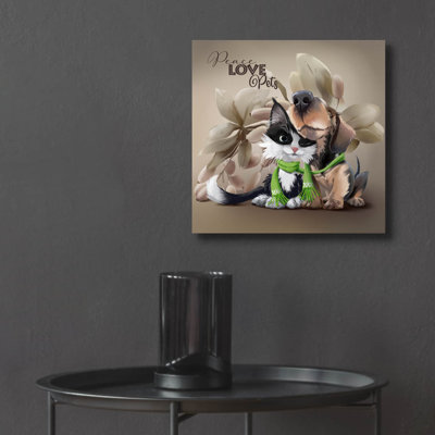 Epic Art 'Sly Kitten And Happy Puppy'  by Kajenna Art Acrylic Glass Wall Art, 12" x 12"