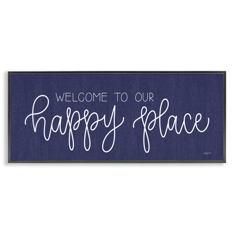 «Welcome Happy Place» par l'imperfect Dust, H 10 po x l 24 po, Giclée encadrée noir minuit