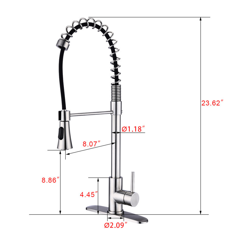 Commercial Kitchen Faucet With Brushed Nickel Finish - Single Handle Spring High Arc, Pull Down , To Deformation And Wear Arc In Spring, Chemicals Oxidation