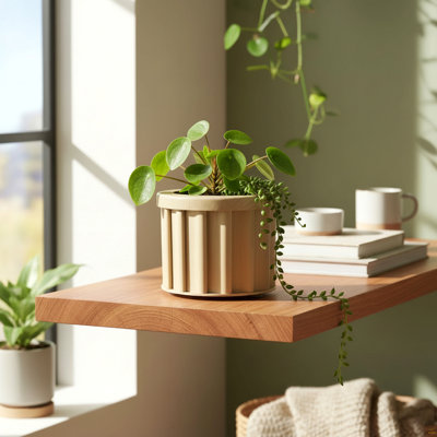 Jardinière ronde Strata SM - beige / brun