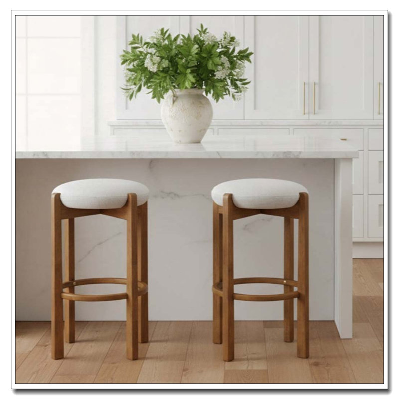 Wooden Upholstered Barstool, Walnut
