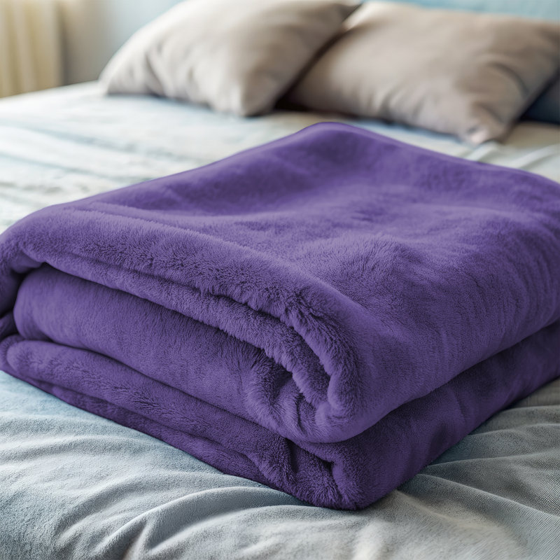 Ultra Soft Plush Faux Fur Reversible Fleece Blanket, Purple, King