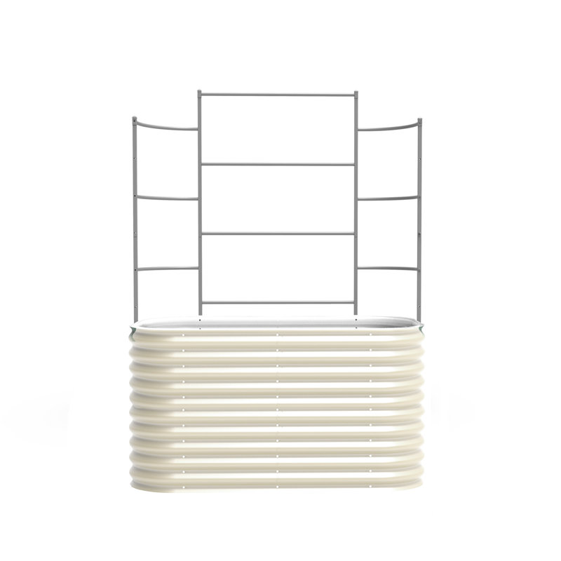 32" Tall 4 In 1 Modular Metal Outdoor Raised Garden Bed With Trellis, 78" H x 60" W x 24" D, Pearl White
