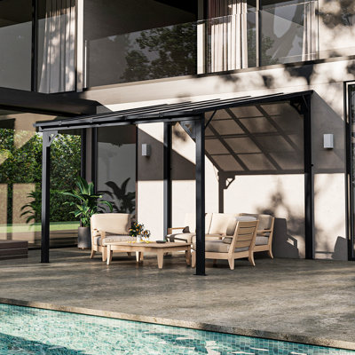12 pi. L 10 pi. D Pergola d'extérieur en métal avec abri de jardin pour terrasse et toit incliné