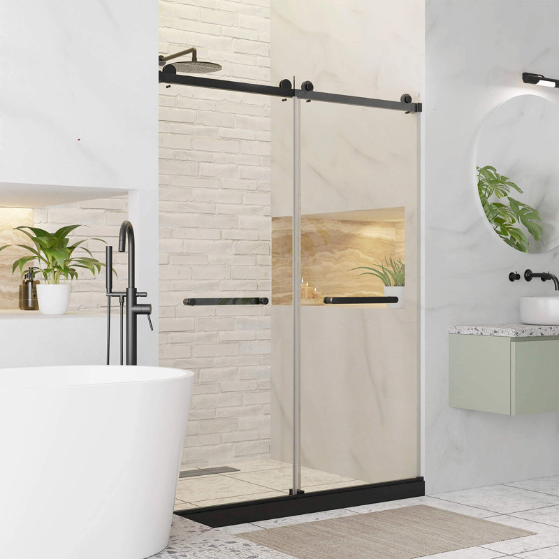 Porte de douche coulissante double sans cadre l 54 po x H 80 po, noir, Noir