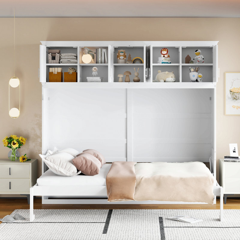 Lit escamotable mural avec armoires supérieures Murphy, Blanc, Grand lit