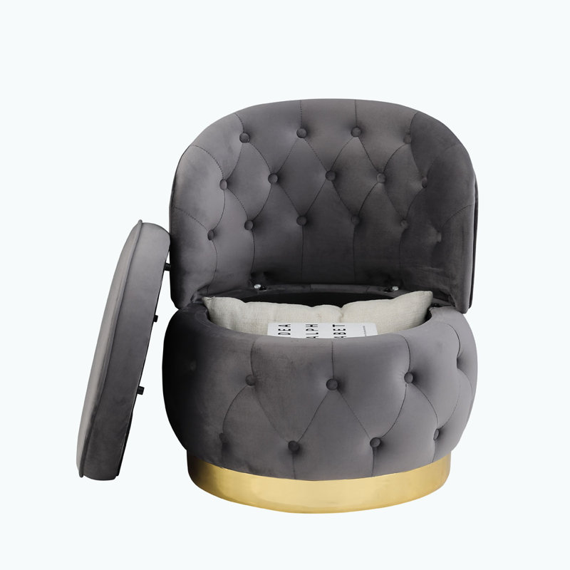 Fauteuil demi-tonneau pivotant avec rangement, Velours gris velours