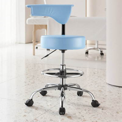 Tabouret à roulettes avec support pour le dos, capacité de poids de 500 lb, hauteur réglable, siège ergonomique en similicuir à coussin épais, chaise à roulettes ronde pivotante à 360 °