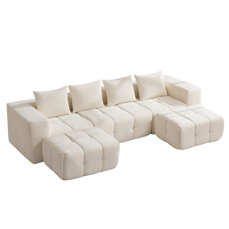 Ensemble de canapé modulaire avec repose-pieds, canapé modulaire sans cadre, Chenille beige, 25" H x 119.3" W x 39.4" D