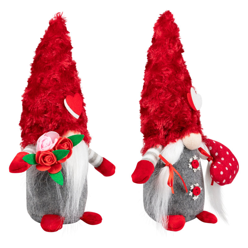 Ensemble de 2 gnomes de la Saint-Valentin - 11,5 po - rouge et gris Fuzzy Hat
