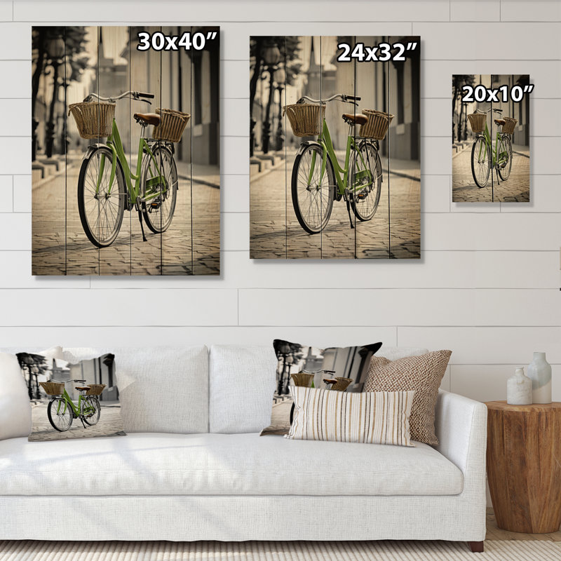 Vélo à deux roues, compagnons sur bois, H 32 po x l 24 po x P 0,78 po