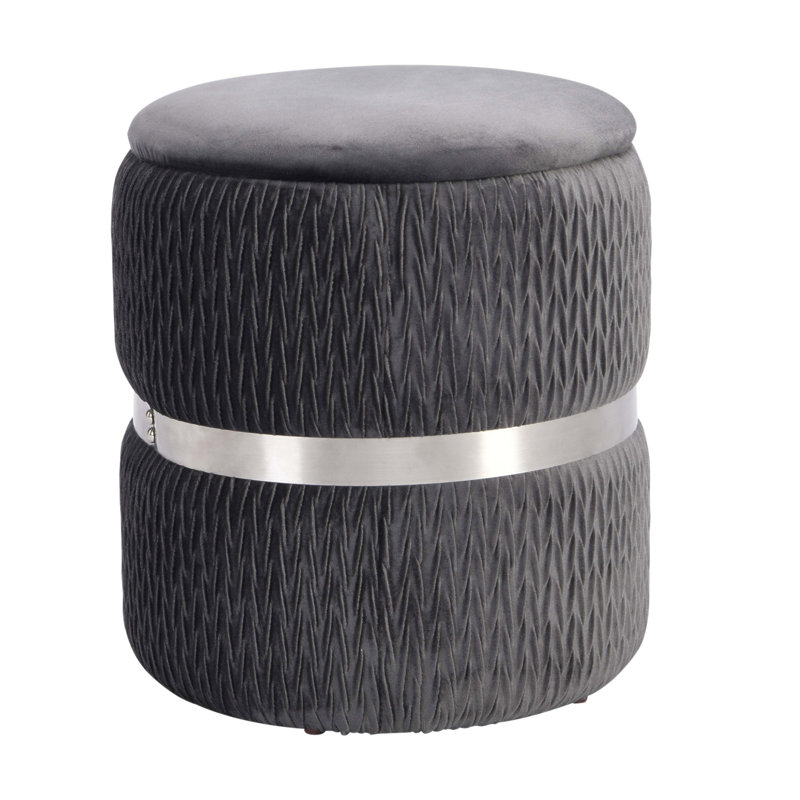 Techni Mobili Modern Velvet Round Ottoman With Storage, Grey