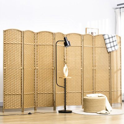 Paravent 8 panneaux, hauteur 5,6 pi, bois naturel pour chambre de bureau à domicile, écran d'intimité captivant à tissage attrayant