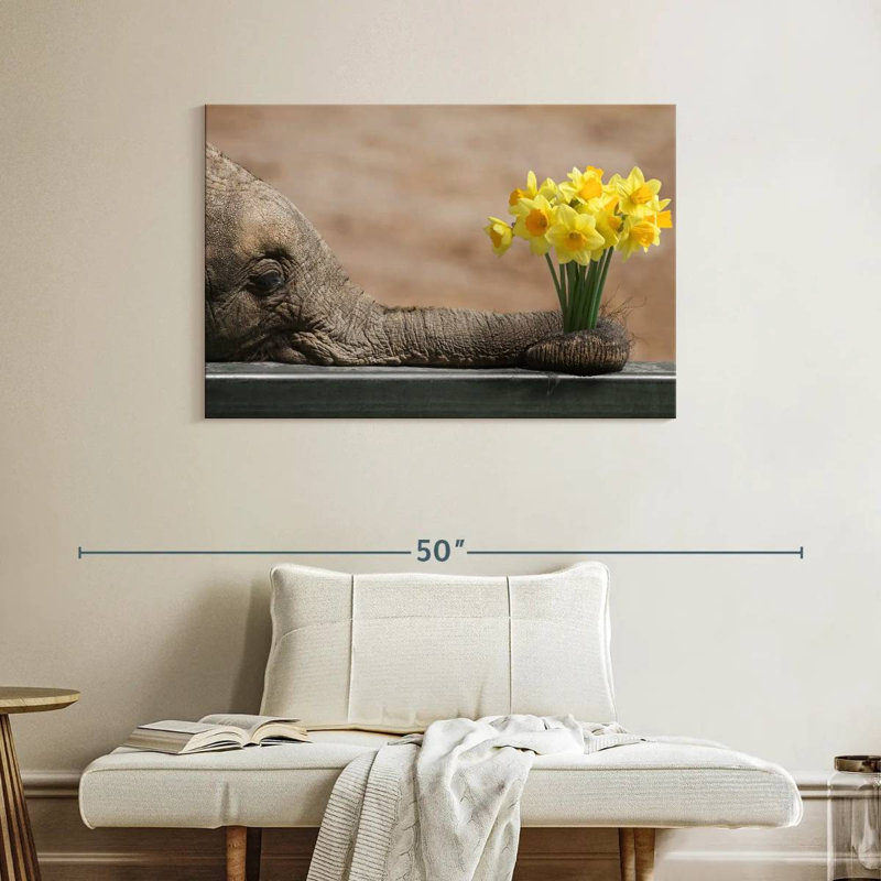 Elephant And Yellow Daffodil, 26" H x 39" W