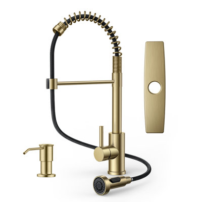 FURUISI Pull Down Single Handle Kitchen Faucet with Soap Dispenser