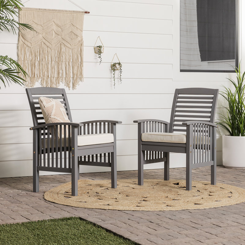 All-Weather Acacia Wood Outdoor Dining Armchair with Cushion, Gray Wash