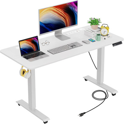 Kiaira 48" Electric Height Adjustable Standing Desk With 2 Usb Ports And 3 Power Outlets，2 Hooks, 4 Lockable Casters by Latitude Run