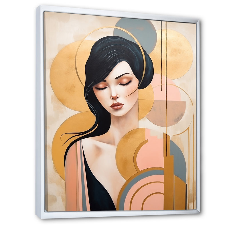 «Art Nouveau Elegant Woman», impression graphique, H 20 po x l 12 po, Cadre flottant blanc