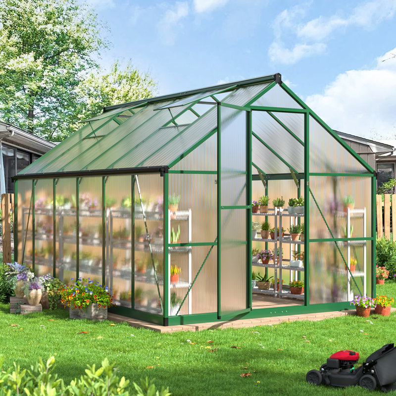 8 ft. W x 12 ft. D Greenhouse for Outdoors, with Reinforced Quick-Setup and Roof Vent, Green