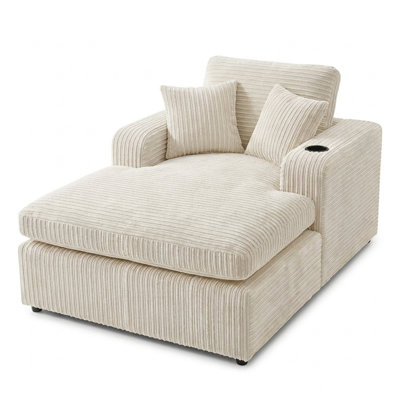 Canapé-lit de sol sans os, fauteuil-lit en velours côtelé avec porte-gobelet, 105 x 155 x 83,5 cm, blanc crème