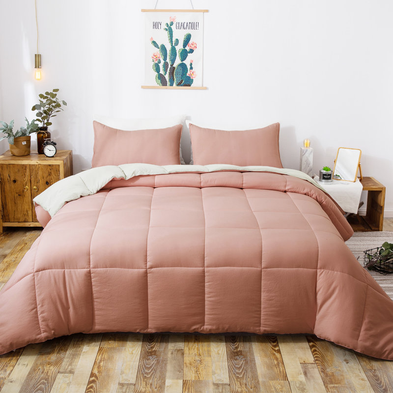 All Season Down Alternative Quilted Comforter Set-Reversible Bedding Set-Machine Washable, King Comforter + 2 King Shams