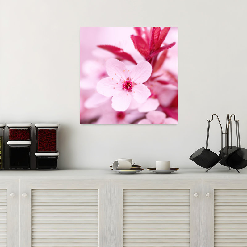Art floral contemporain rose, H 18 po x l 18 po