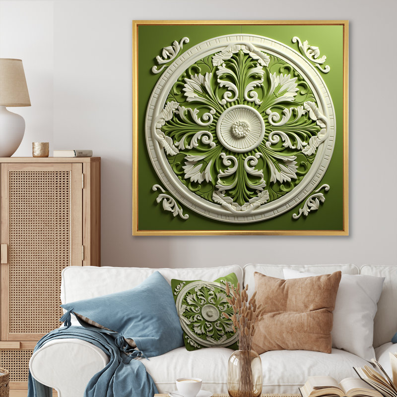 Renaissance Boho Mandala Revival I - Art mural abstrait, Cadre flottant doré, 36" H x 36" W