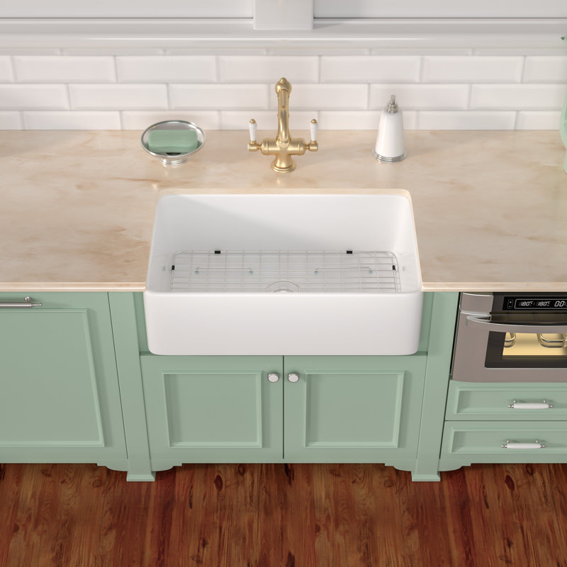 Mocoloo Farmhouse Apron 30" L x 20" W Ceramic Kitchen Sink Rectangular Porcelain Single Bowl Kitchen Sink with Basket strainer and Bottom Grid
