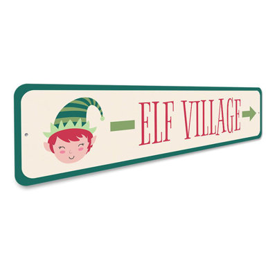 Plaque en aluminium Elf Village This Way Holiday
