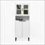 Grande armoire de rangement avec 2 portes vitrées et 2 portes solides, idéale pour la cuisine et la salle de bain-353952304