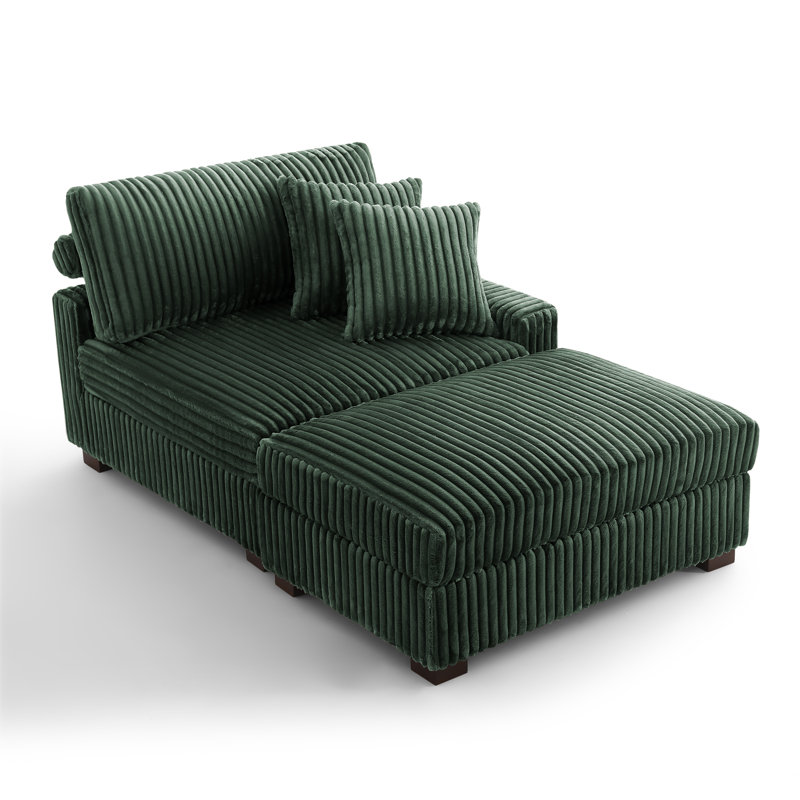 Upholstered Chaise Lounge, Right Hand Facing, Green