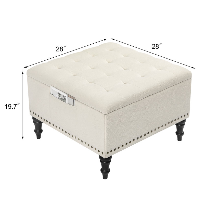 28" Square Storage Ottoman Bench, Beige