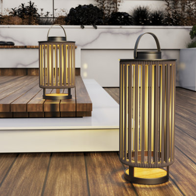 Outdoor Solar Lanterns Patio Decorative Floor Lights Aluminum Braided Rope Lantern with Handle,Brown,21 Inches